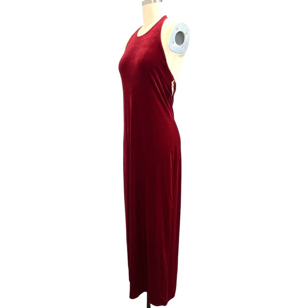 VTG 90s Y2K Laundry Shelli Segal Red Velvet Halter Maxi Dress Open Back NWT Sz M - Picture 7 of 16